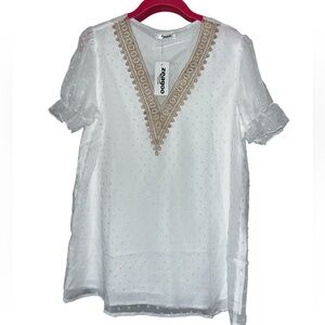 Zeagoo White and Tan Blouse NWT